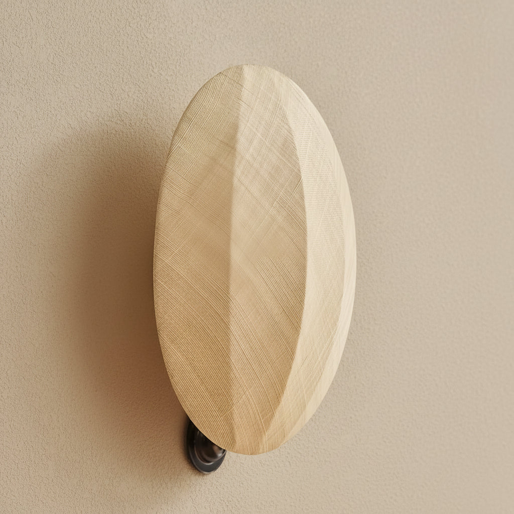 Solid Oak Disc Wall Sconce | Dimmable Low Profile Hallway Light Staircase 2700k Backlit Led Casalola Lights Luxury