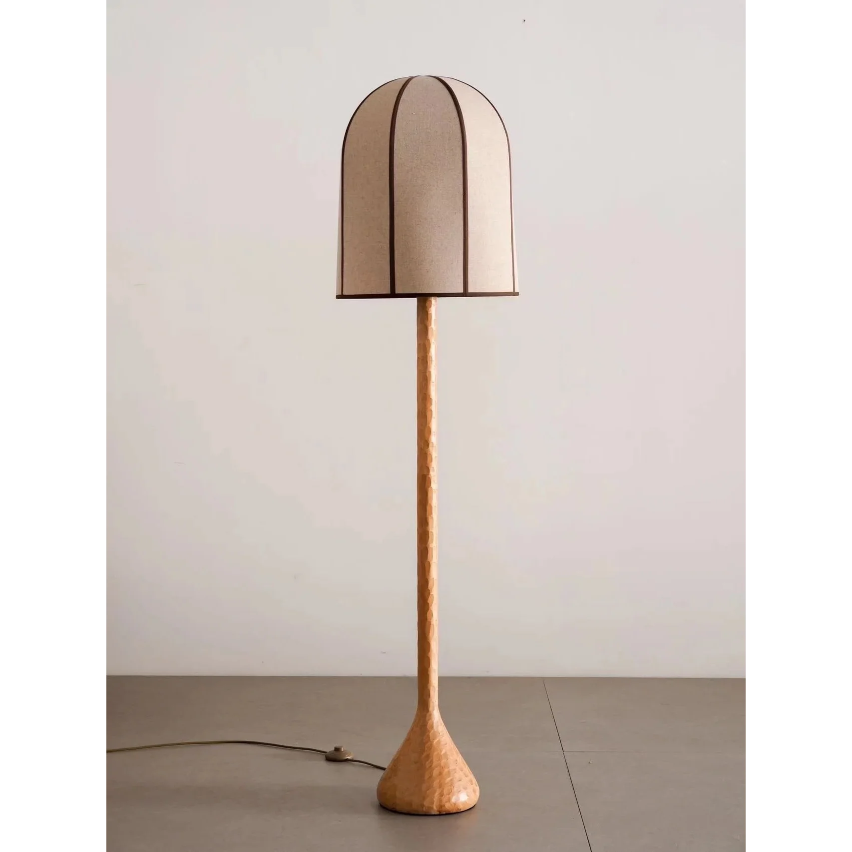 Carved Oak Linen Shade Floor Lamp | Minimalist Ul-listed Led Ready Modern Lighting