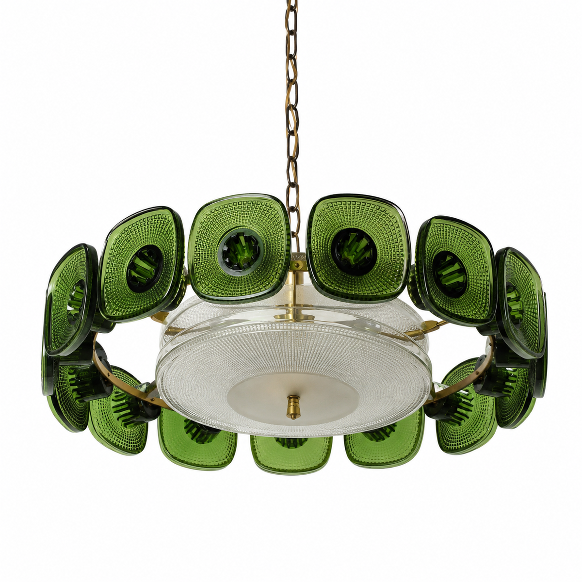Olive Glass Crystal Chandelier | Vintage Brass & Olive-tile 65cm Retro Dining Room Casalolalights Luxury Lamps