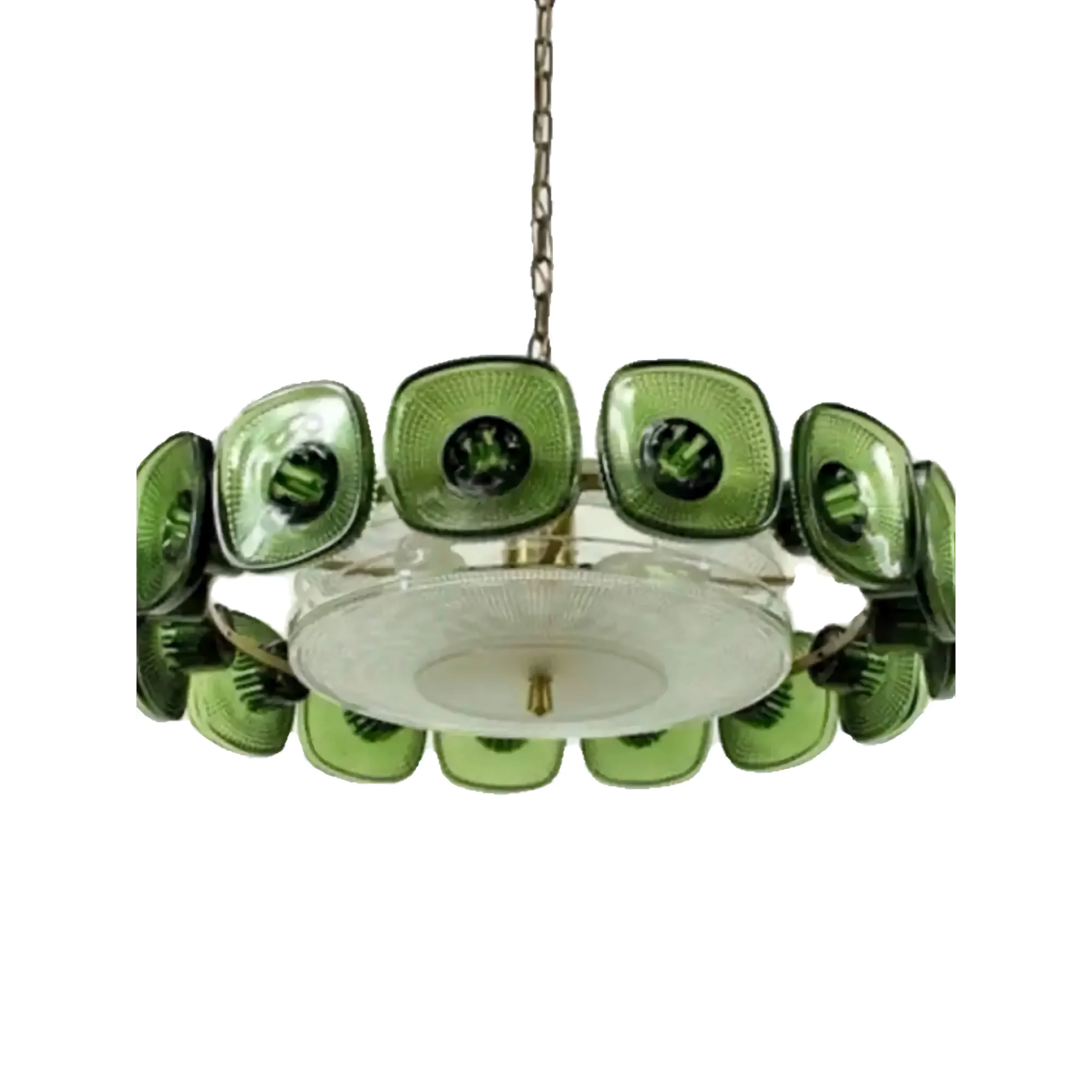Olive Green Glass Chandelier | Vintage Inspired Italian Light Fixture | Mid Century Crystal Pendant for Dining Room