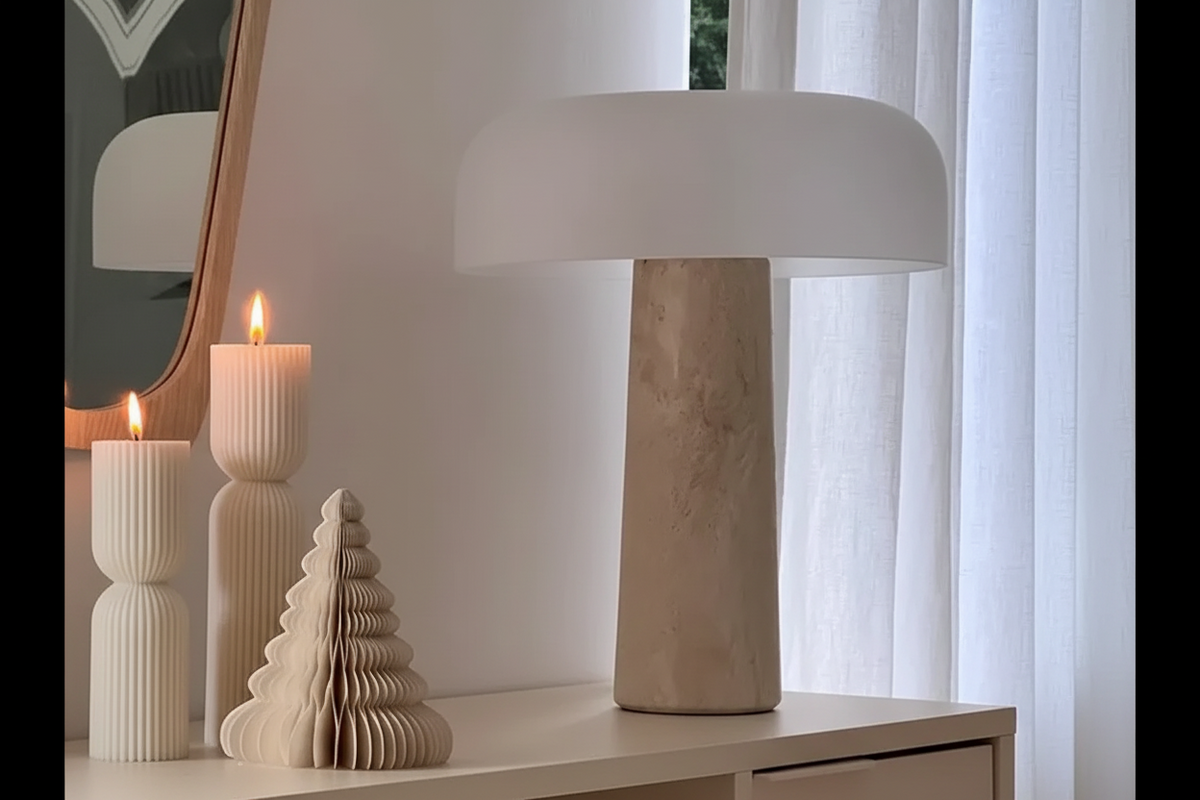 Travertine Table Lamp for Bedroom and Living Room | Bedside Stone Frosted Glass Dome Wabi Sabi Casalola Lights Luxury