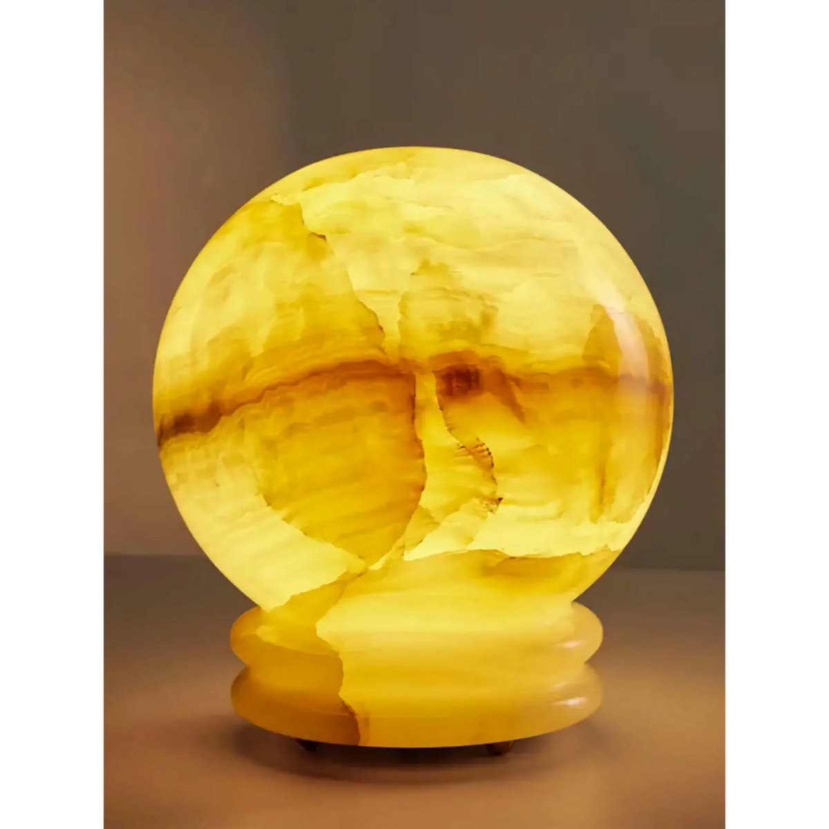 Small Onyx Table Lamp for Bedroom and Nightstand | Stone Globe Brass Detail Modern Dimmable Option Casalola Lights