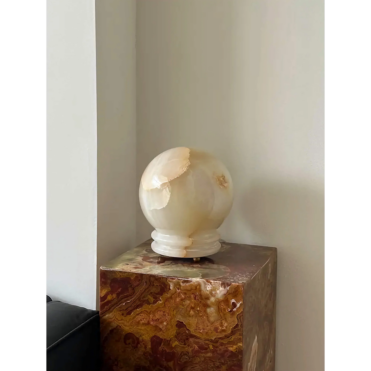 Small Onyx Table Lamp for Bedroom and Nightstand | Stone Globe Brass Detail Modern Dimmable Option Casalola Lights