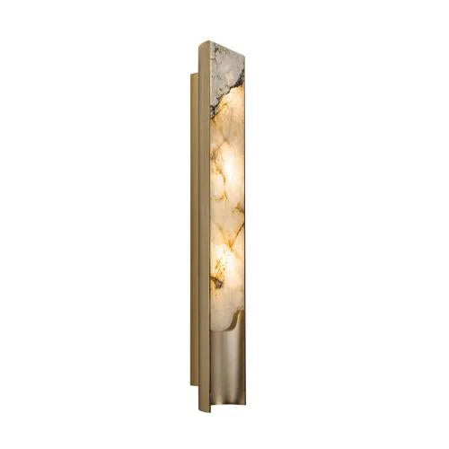 Genuine Onyx Wall Sconce Brushed Brass | Low Profile Hallway Light 40 or 90cm Backlit Stone 2700k Casalola Lights