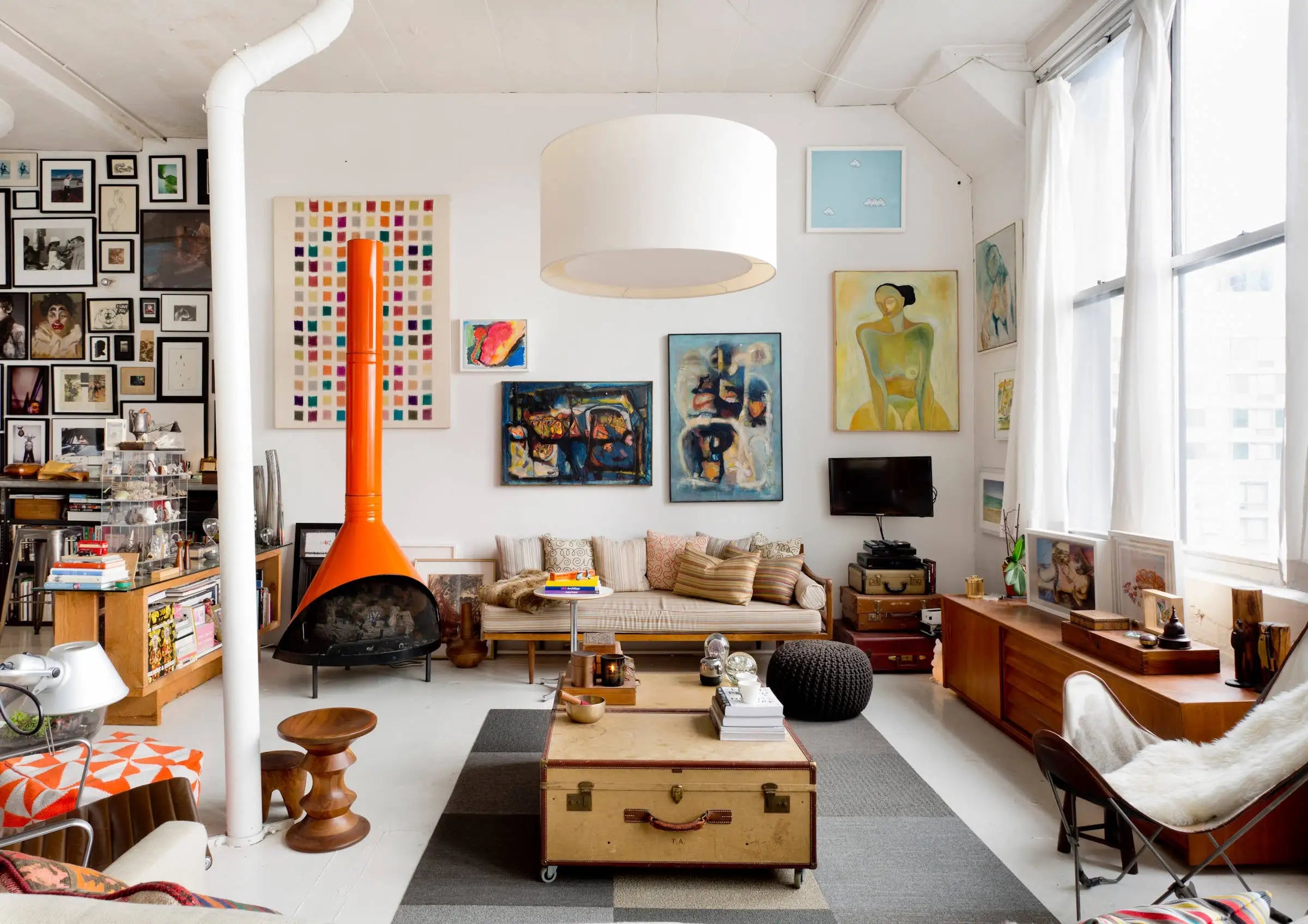 Orange retro fireplace