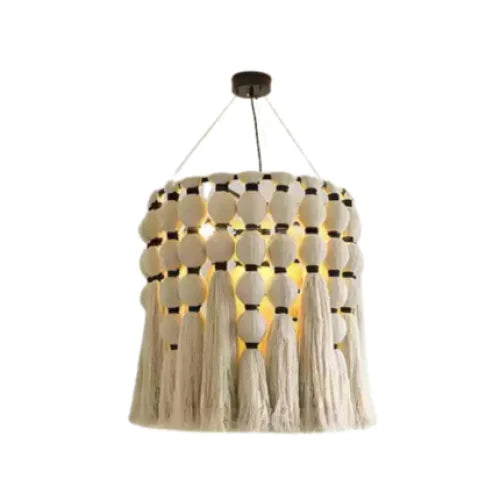 Organic Cotton Beaded Tassel Pendant Chandelier – Modern Natural Hanging Light for Designer Interiors Casalolalights