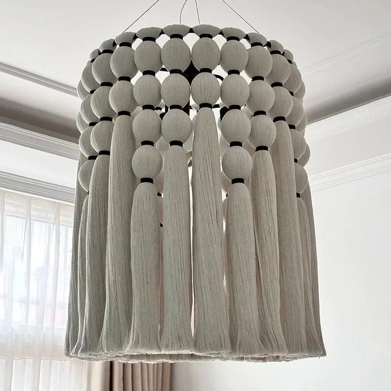 Organic Cotton Beaded Tassel Pendant Chandelier – Modern Natural Hanging Light for Designer Interiors Casalolalights