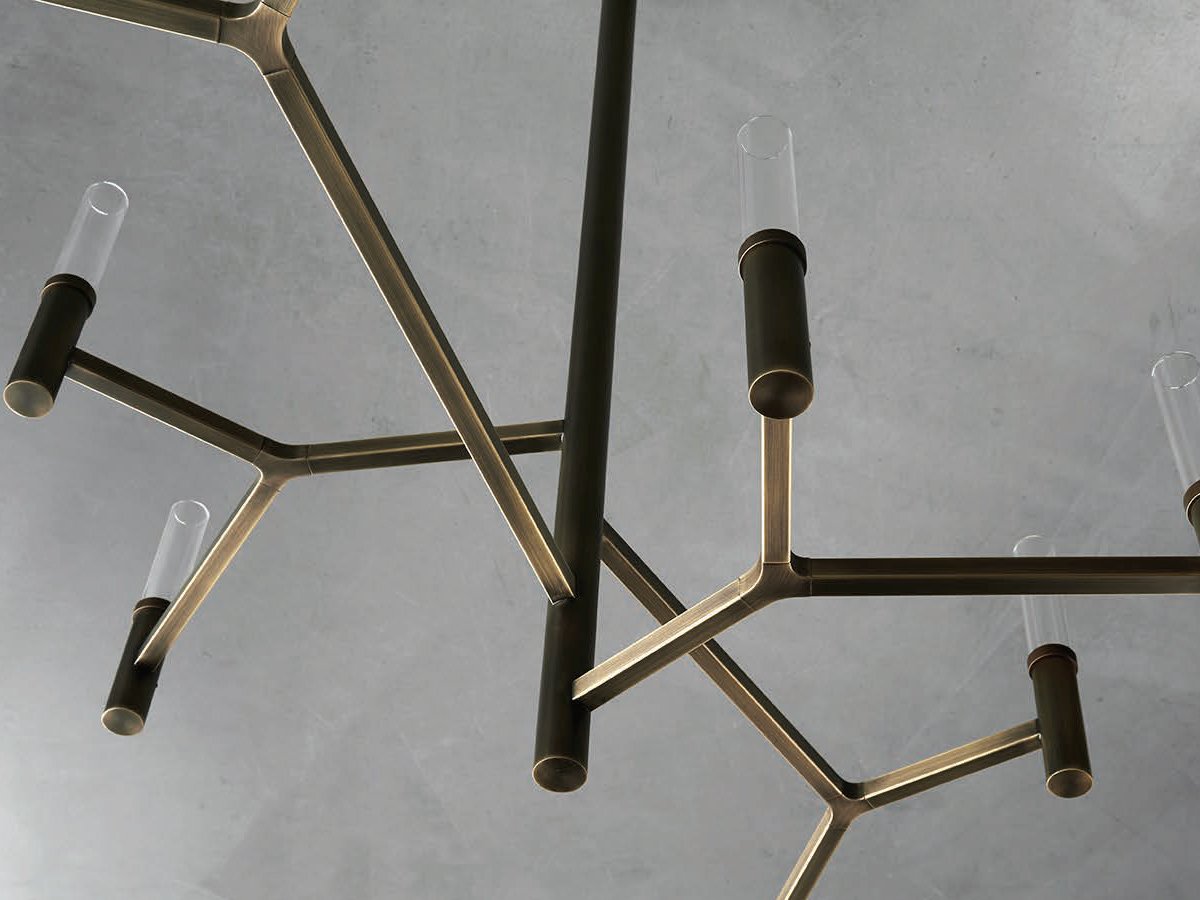 Solid Copper Branching Chandelier | 165cm Span | Borosilicate Glass Diffusers | Italian Modernist Style | Casalola