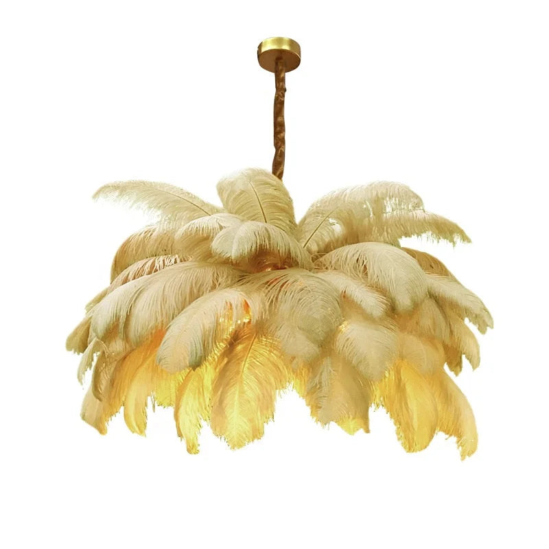 Ostrich Feather Chandelier 100-120cm | Hollywood Regency Gold Statement Light Dining Room & Entryway Casalolalights