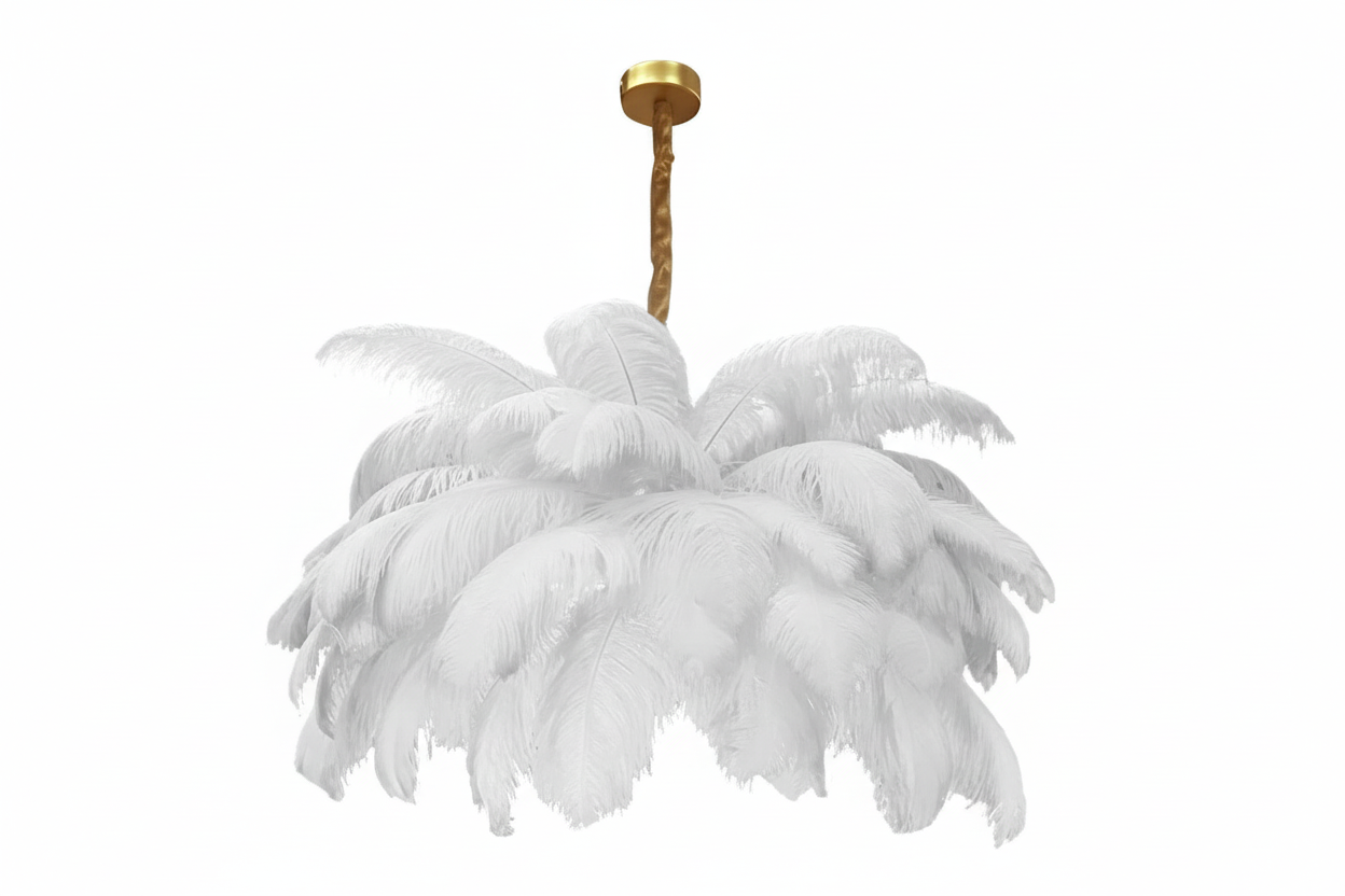 Ostrich Feather Chandelier 100-120cm | Hollywood Regency Gold Statement Light Dining Room & Entryway Casalolalights