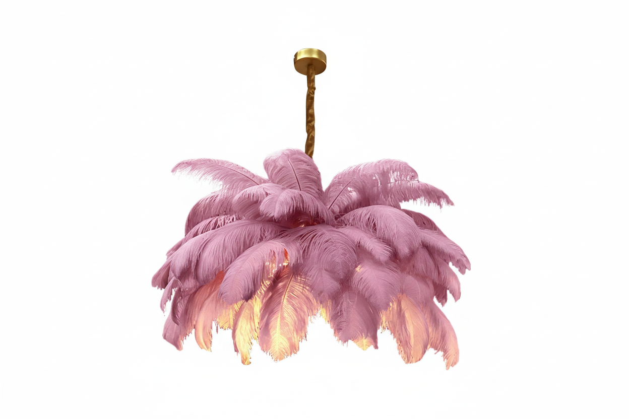Ostrich Feather Chandelier 100-120cm | Hollywood Regency Gold Statement Light Dining Room & Entryway Casalolalights