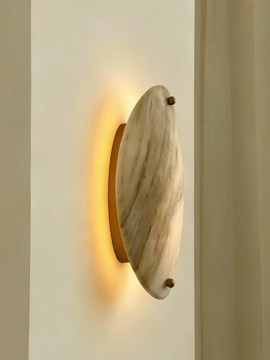 Oval Marble Wall Sconce – Natural Stone & Brass Light with Warm Led for Bedroom or Hallway Casalolalights Luxury Lamps