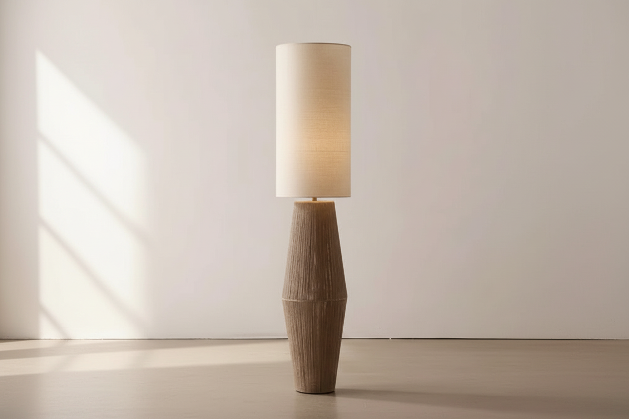 Hand-wrapped Hemp Rope Floor Lamp | Organic Wabi-sabi Linen Shade | 150cm Textured Artisan Lighting | Casalola Lights