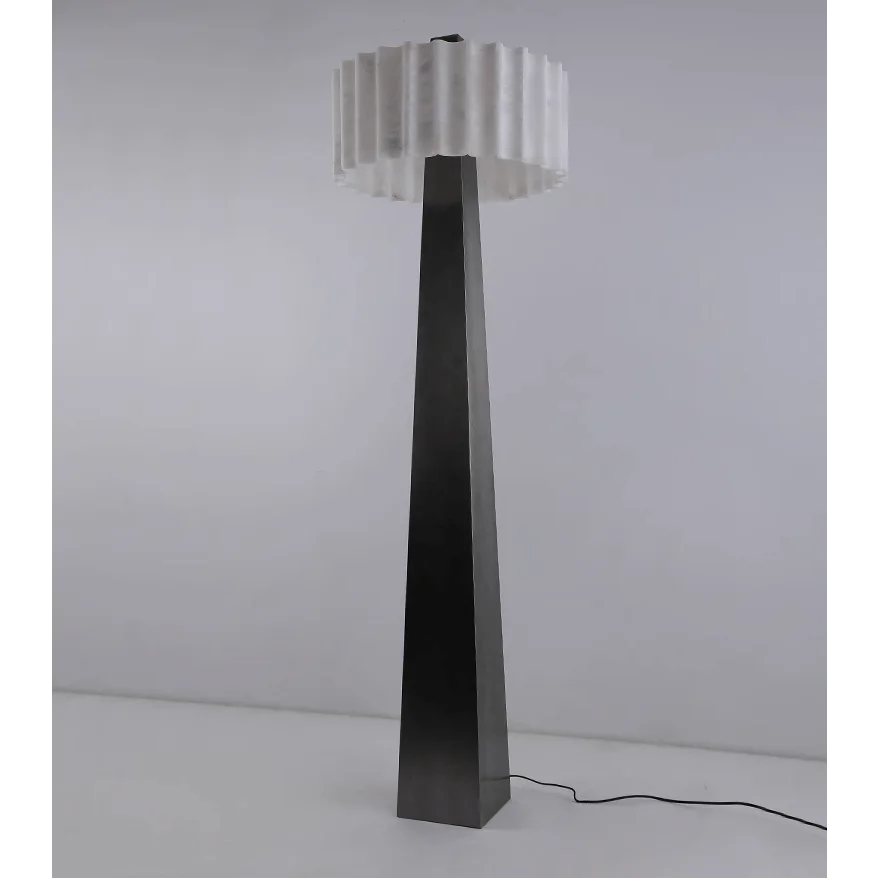 Genuine Alabaster Floor Lamp Pleated Shade | 165cm Tall E26/e27 Dimmable Option 1970s Style Casalola Lights Luxury