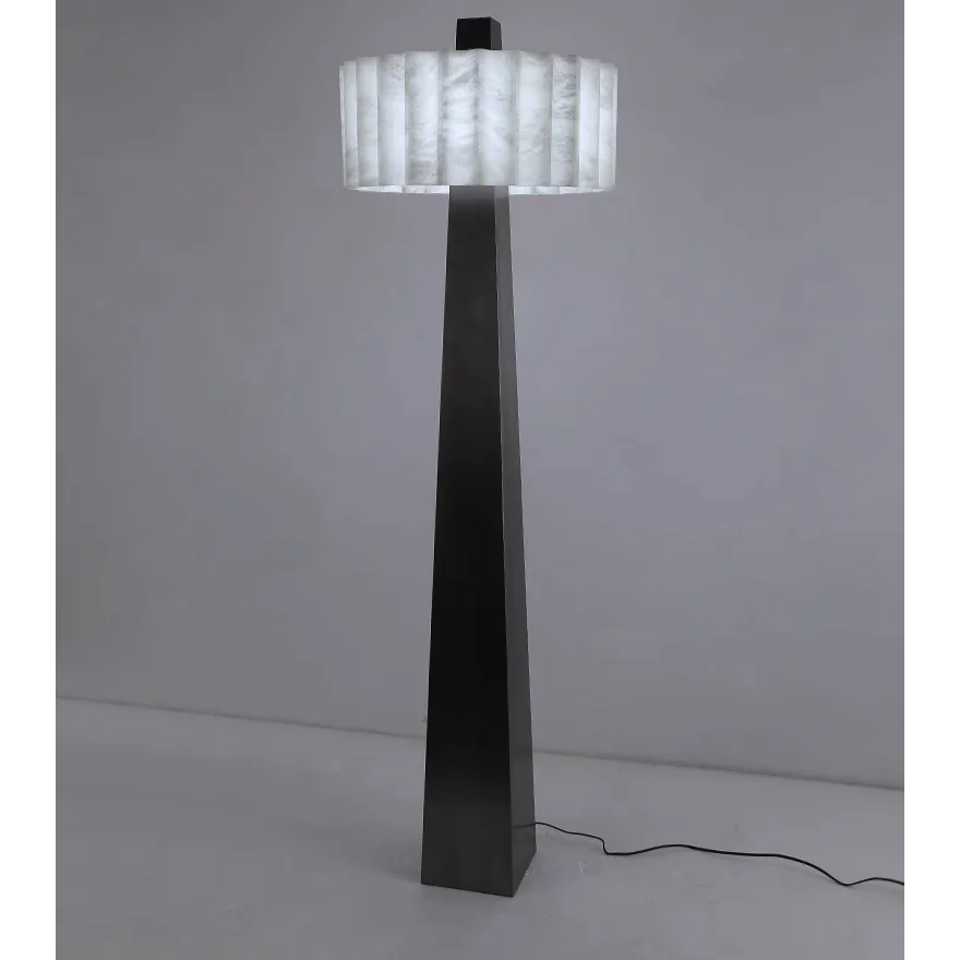 Genuine Alabaster Floor Lamp Pleated Shade | 165cm Tall E26/e27 Dimmable Option 1970s Style Casalola Lights Luxury
