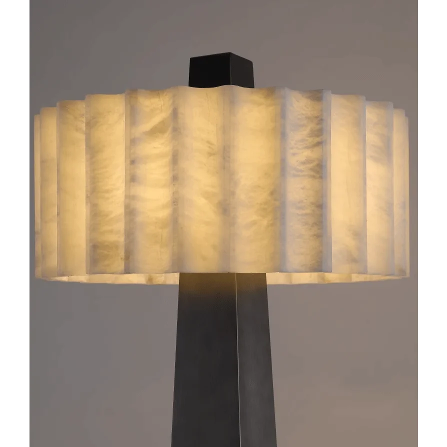 Genuine Alabaster Floor Lamp Pleated Shade | 165cm Tall E26/e27 Dimmable Option 1970s Style Casalola Lights Luxury