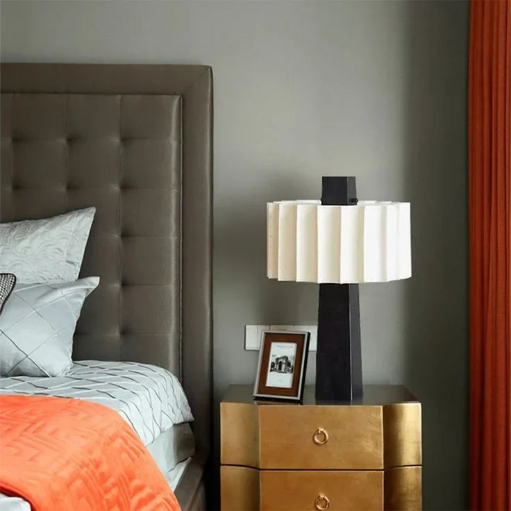 Alabaster Table Lamp for Living Room and Bedroom | Mid Century Modern Pleated Shade Dimmable Option Casalola Lights