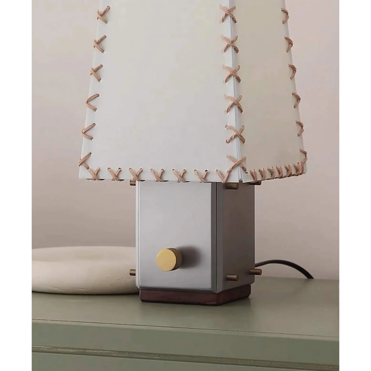 Parchment Shade Table Lamp for Bedroom and Living Room | Hand Stitched Brushed Steel Modern Japandi Casalola Lights