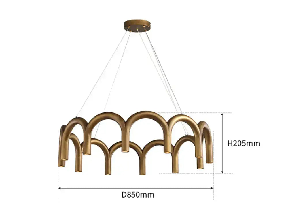 Patinated Brass Arch Chandelier | Modern Sculptural Downlight - Chandeliers