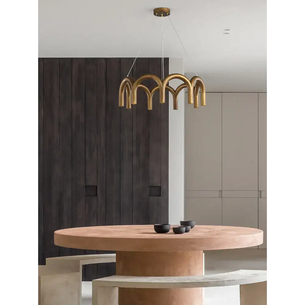 Patinated Brass Arch Chandelier | Modern Sculptural Downlight - Chandeliers