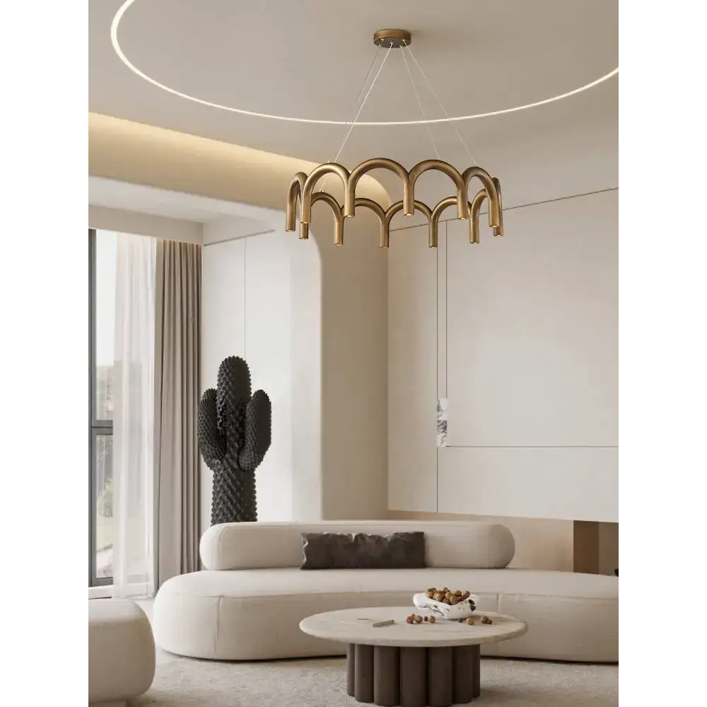 Patinated Brass Arch Chandelier | Modern Sculptural Downlight - Chandeliers