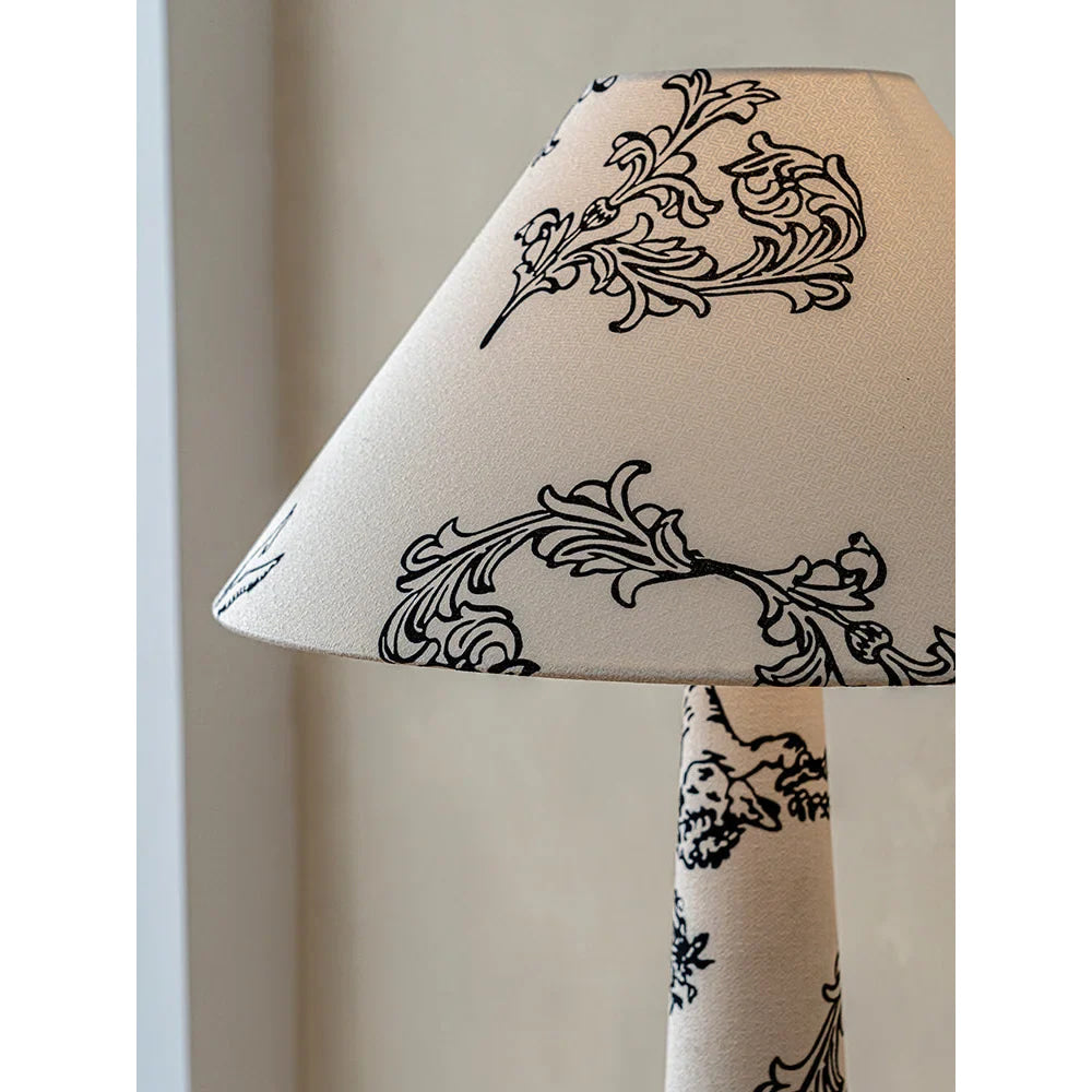 Living Room Floral Cone Floor Lamp in Hand Painted White Ceramic – Scandi Japandi Statement Accent Lighting Soft Glow