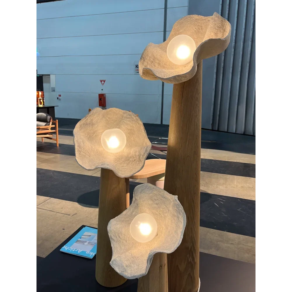 Resin Petal Floor Lamp Wood Column | Botanical Sculpture 3 Sizes E26/e27 Dimmable Option Casalola Lights Luxury Lamps