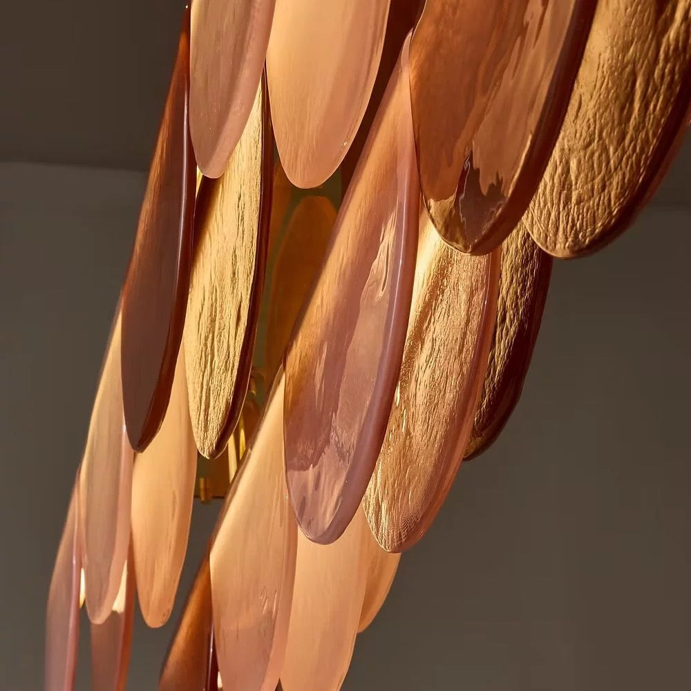 Burgundy Glass Petal Linear Chandelier | Integrated Led Bar no Bulbs in View Two Lengths Brass Casalola Lights Luxury