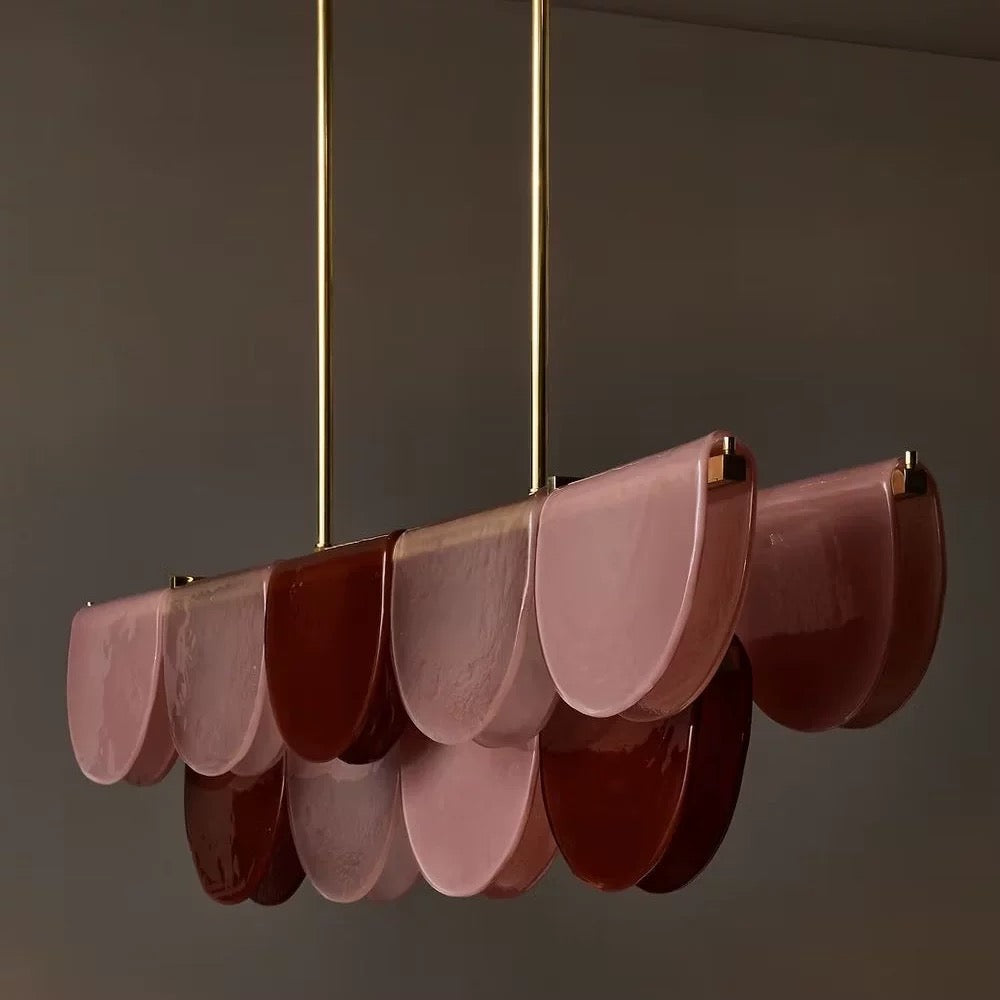 Burgundy Hand-blown Glass Linear Chandelier | Brass Dining Room | 59’’ w | Casalola Casalolalights Luxury Lamps