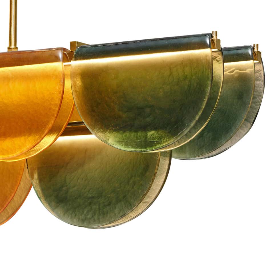 Olive Glass Petal Linear Chandelier Brass | Integrated Led Kitchen Island Adjustable Rod Drop Casalola Lights Luxury