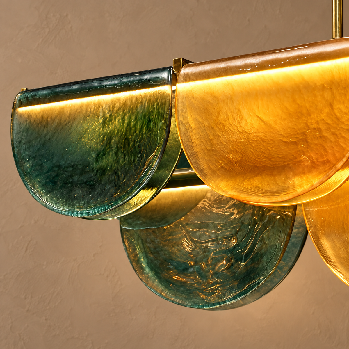 Olive Glass Petal Linear Chandelier Brass | Integrated Led Kitchen Island Adjustable Rod Drop Casalola Lights Luxury