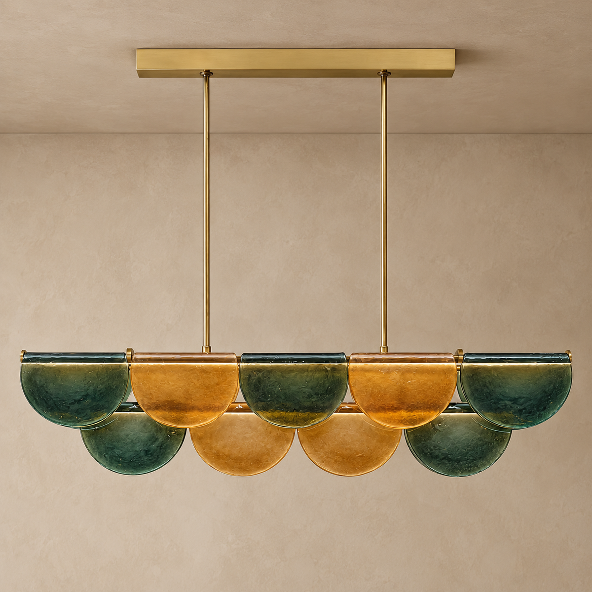 Olive Glass Petal Linear Chandelier Brass | Integrated Led Kitchen Island Adjustable Rod Drop Casalola Lights Luxury
