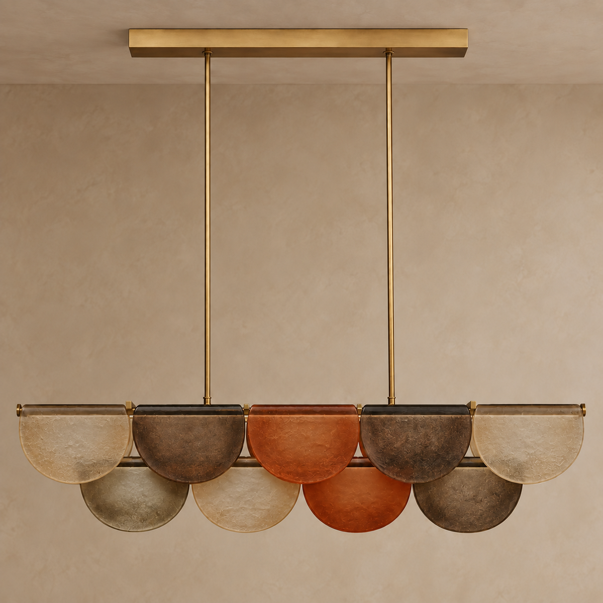 Orange Glass Petal Linear Chandelier | Hand Blown Petals Over an Led Bar Two Lengths no Bulbs Casalola Lights Luxury