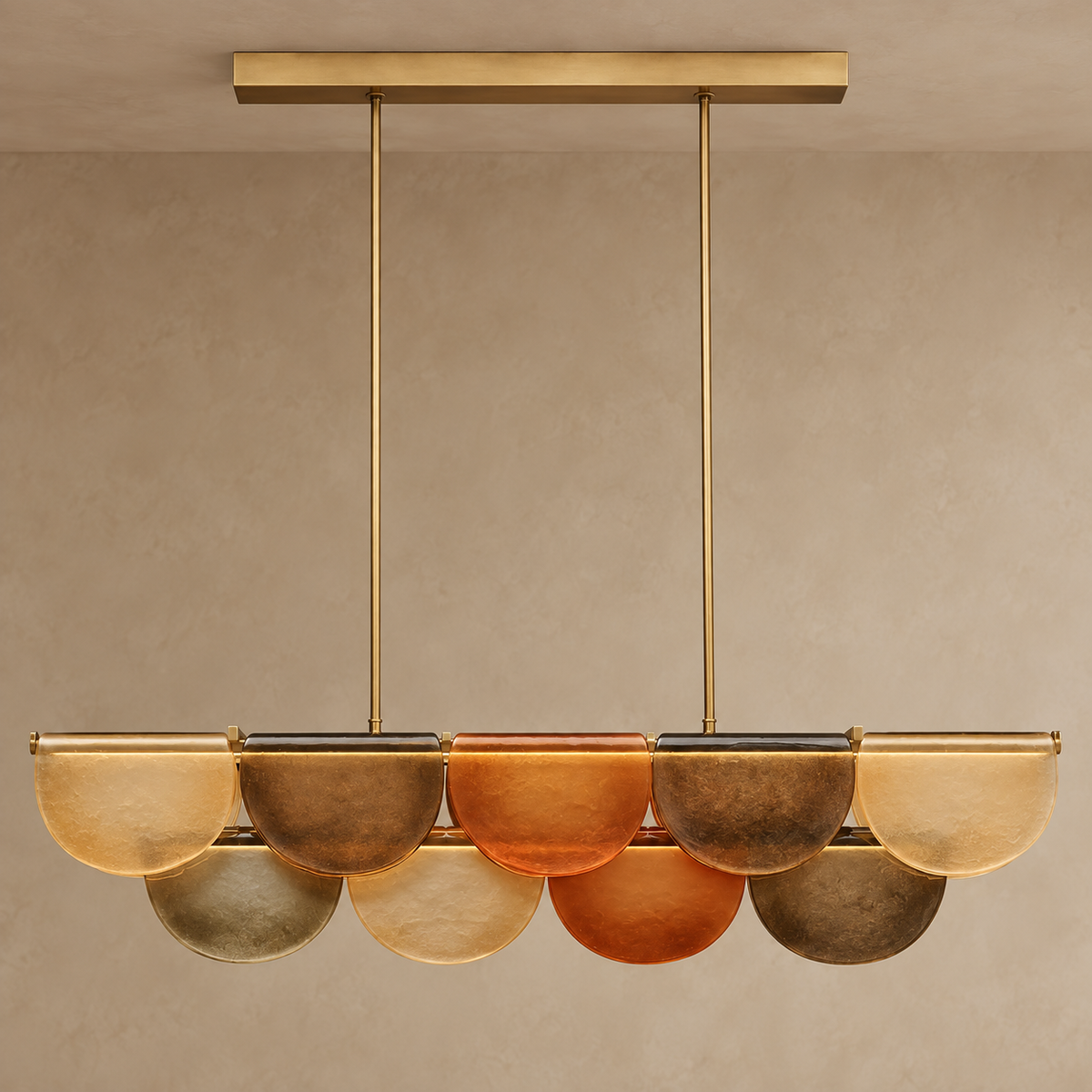 Orange Glass Petal Linear Chandelier | Hand Blown Petals Over an Led Bar Two Lengths no Bulbs Casalola Lights Luxury
