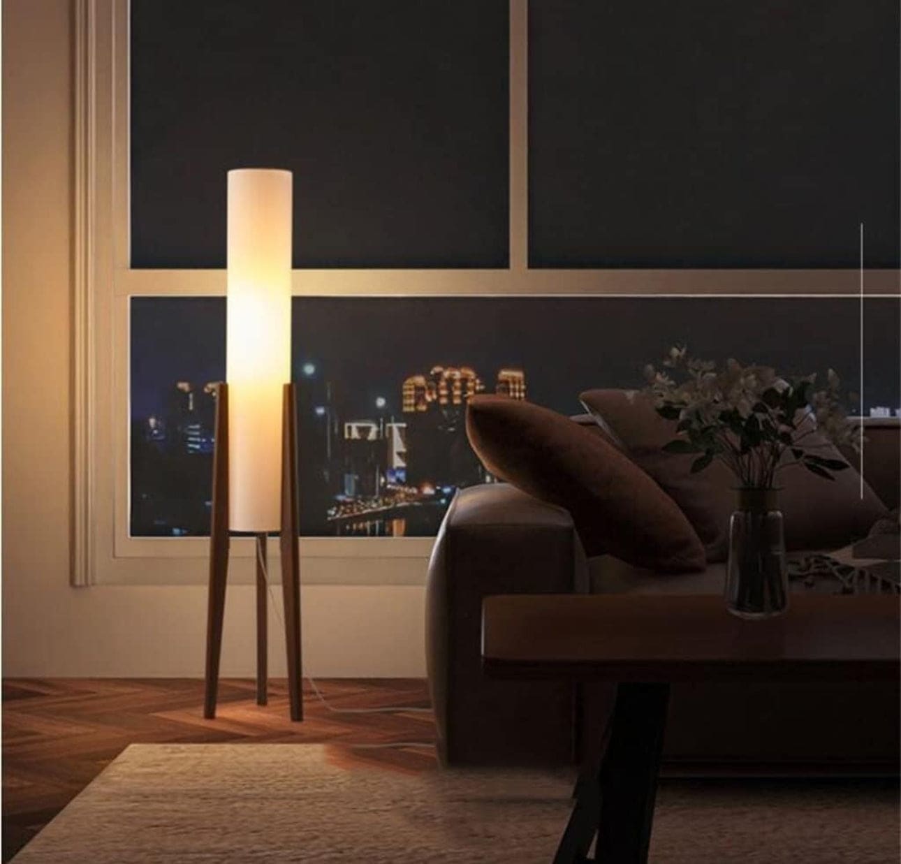 Solid Wood Floor Lamp Fabric Lampshade Modern Bedroom Living Room Decor - Lamps