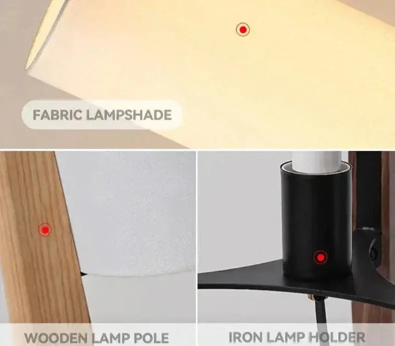 Solid Wood Floor Lamp Fabric Lampshade Modern Bedroom Living Room Decor - Lamps