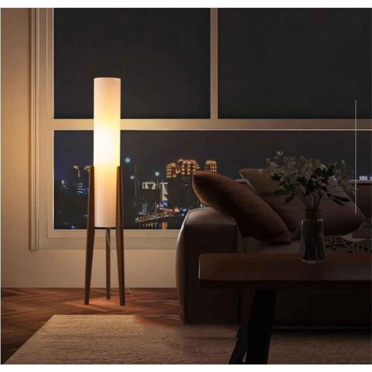 Solid Wood Floor Lamp Fabric Lampshade Modern Bedroom Living Room Decor