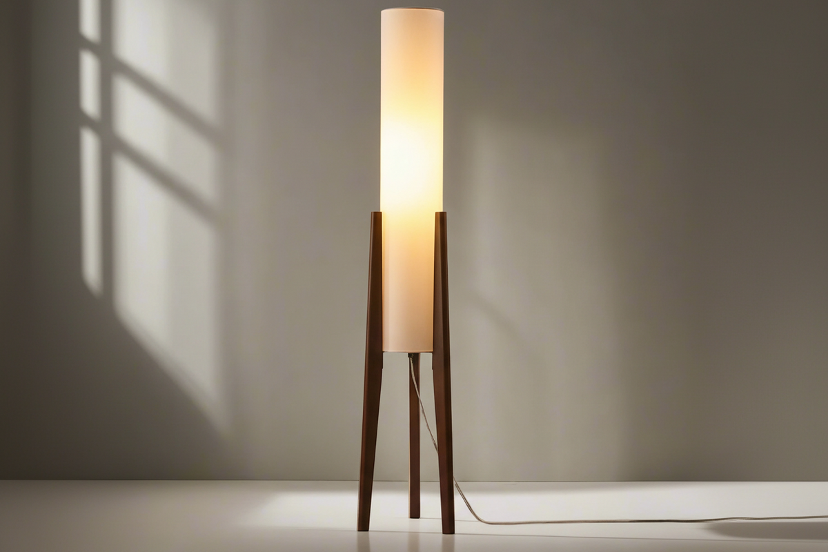 Wood Floor Lamp Linen Shade | Low 128cm Height E26/e27 Walnut or Log Dimmable Option Bedside Casalola Lights Luxury