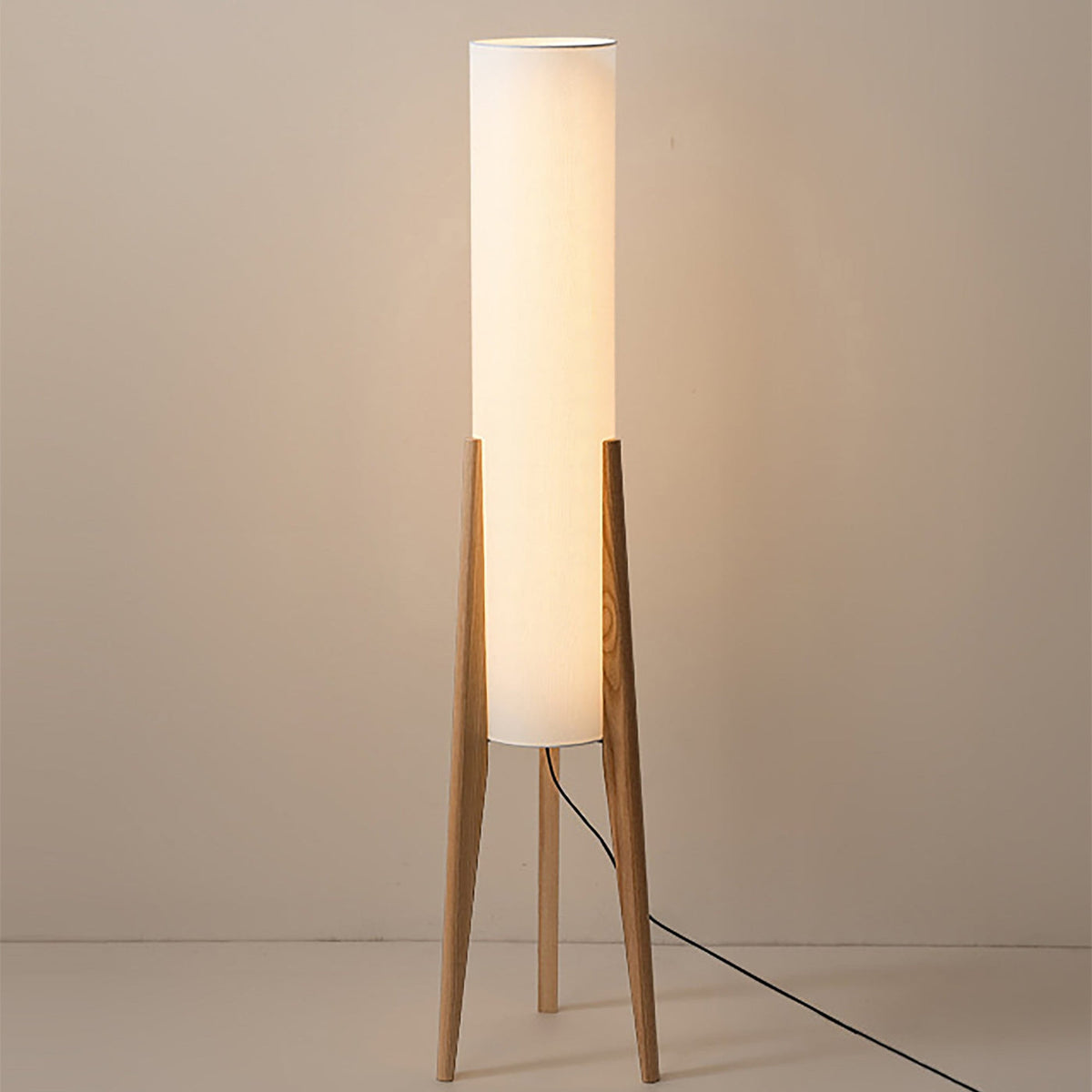 Wood Floor Lamp Linen Shade | Low 128cm Height E26/e27 Walnut or Log Dimmable Option Bedside Casalola Lights Luxury