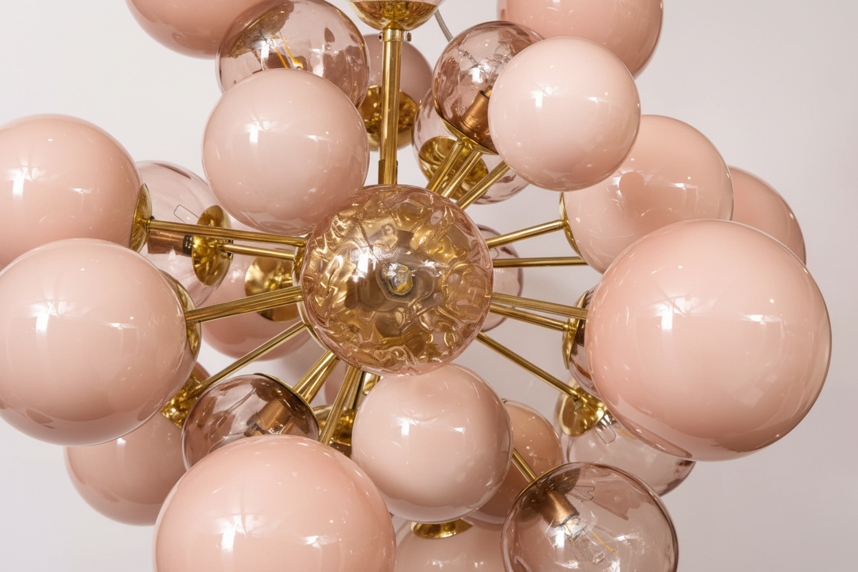 Pink Murano Glass Globe Chandelier in Gold Iron | Luxury Modern Ceiling Light for Bedroom & Living Room Casalolalights