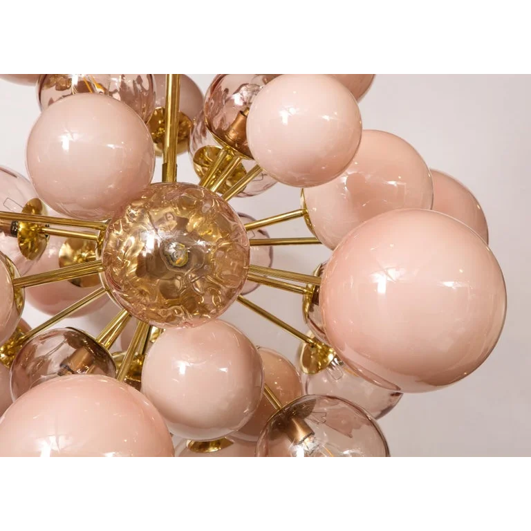 Pink Murano Glass Globe Chandelier in Gold Iron | Luxury Modern Ceiling Light for Bedroom & Living Room Casalolalights