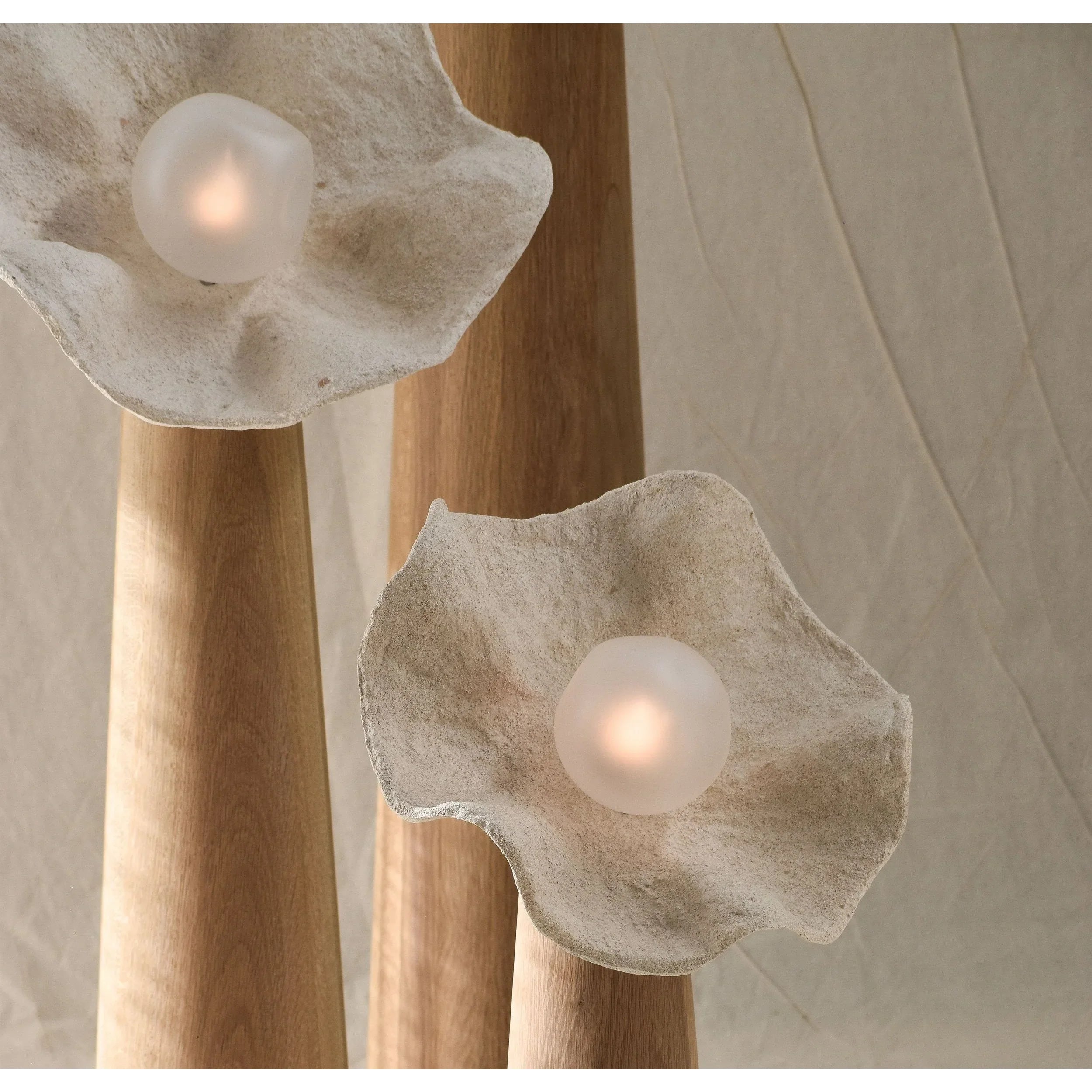 Living Room Sculptural Natural Wood & Plaster Flower Floor Lamp – Organic Modern Statement Lighting