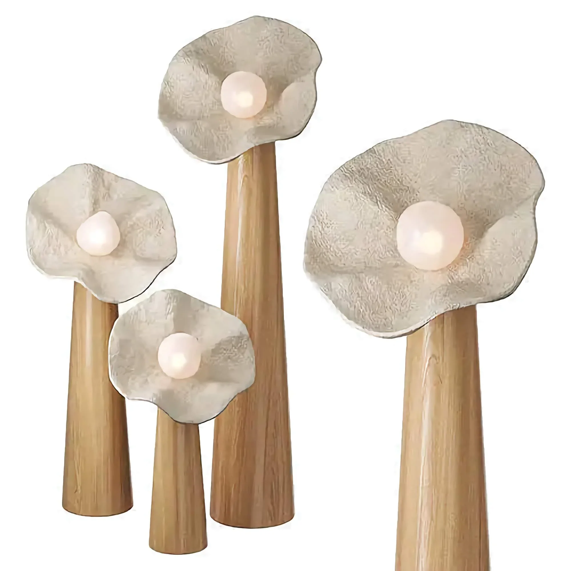 Living Room Sculptural Natural Wood & Plaster Flower Floor Lamp – Organic Modern Statement Lighting