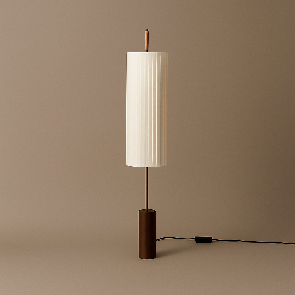 Pleated Linen Floor Lamp Bronze Steel & Wood | Slim 22cm Profile 143cm Tall E26/e27 Bedside Light Casalola Lights