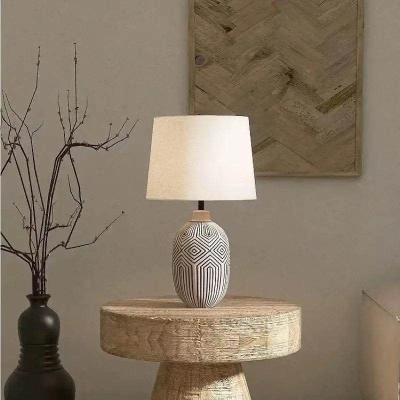 Wabi-sabi Ceramic Table Lamp Zebra Minimalist Desk for Bedroom Living Room - Lamps