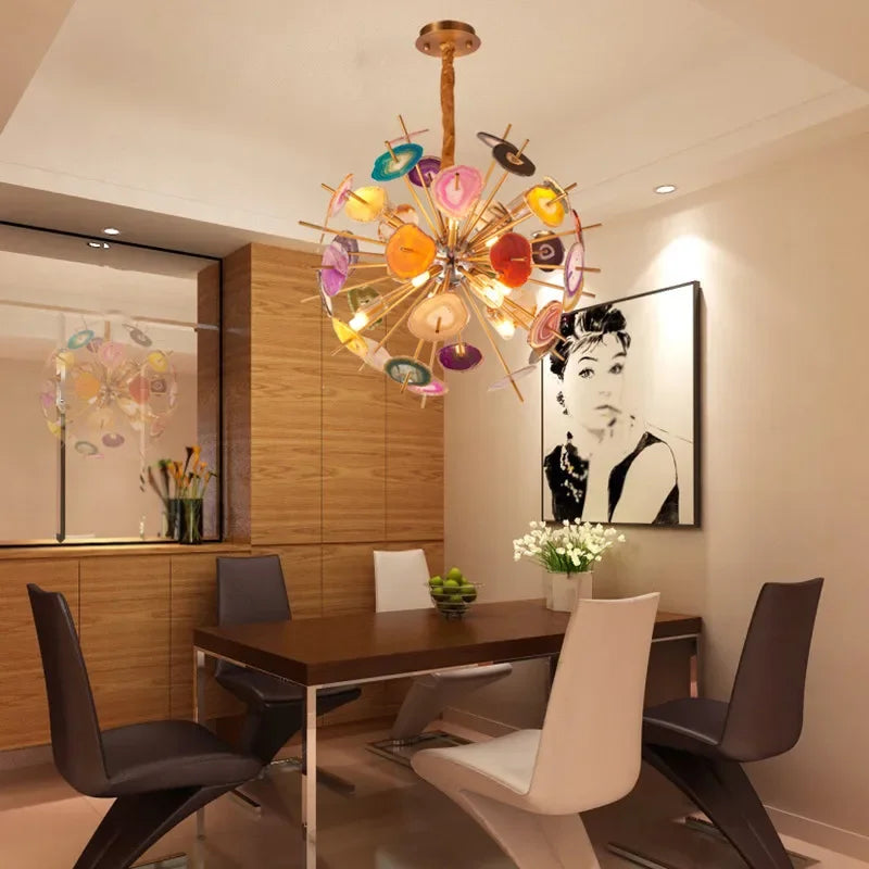 Postmodern Colorful Agate Pendant Lamp for Living Room Bedroom Dining
