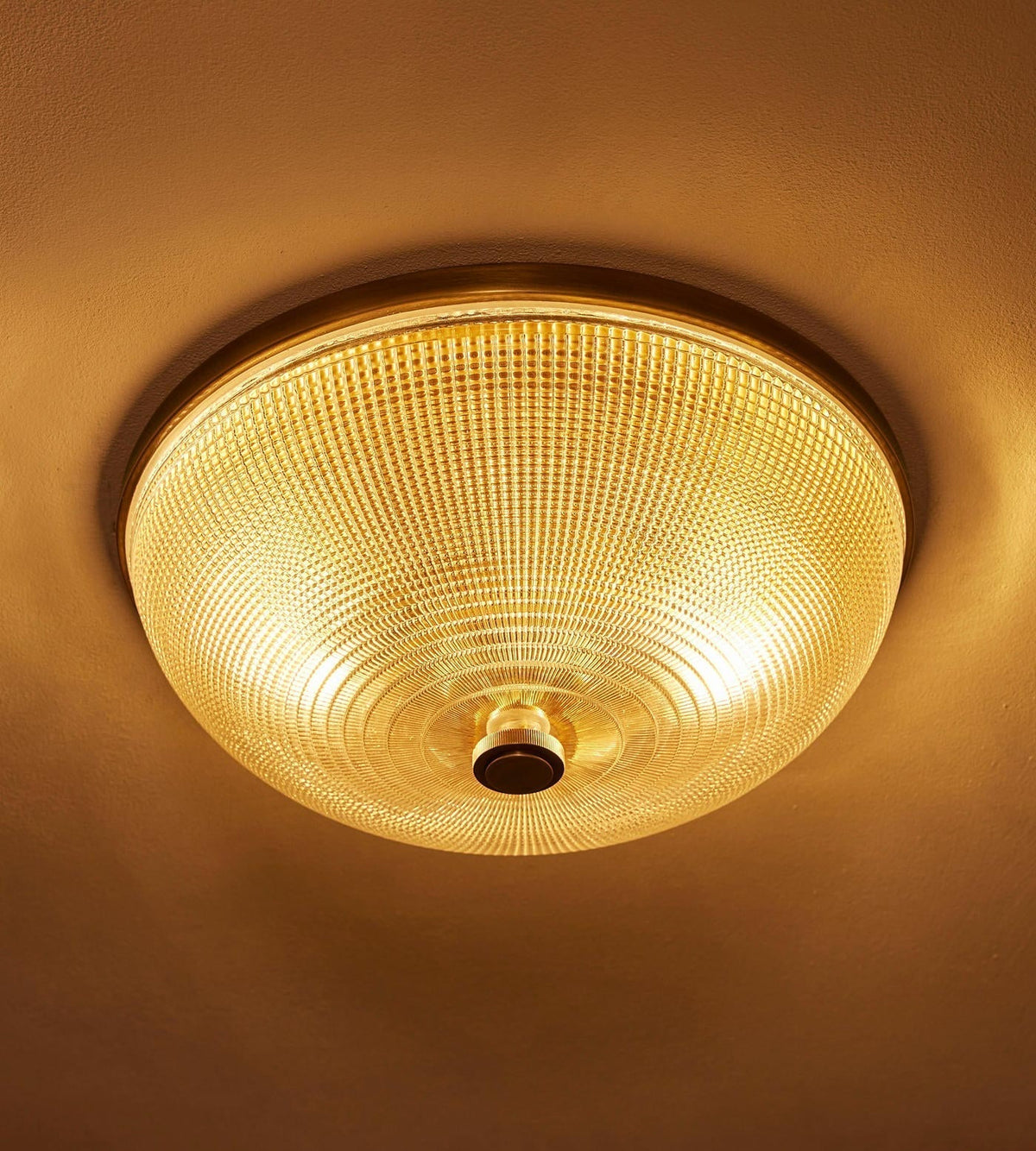 Glass Flush Mount Ceiling Light for Bathroom & Hallway | Art Deco Prismatic 14 Inch Ip44 Brass Casalola Lights Luxury