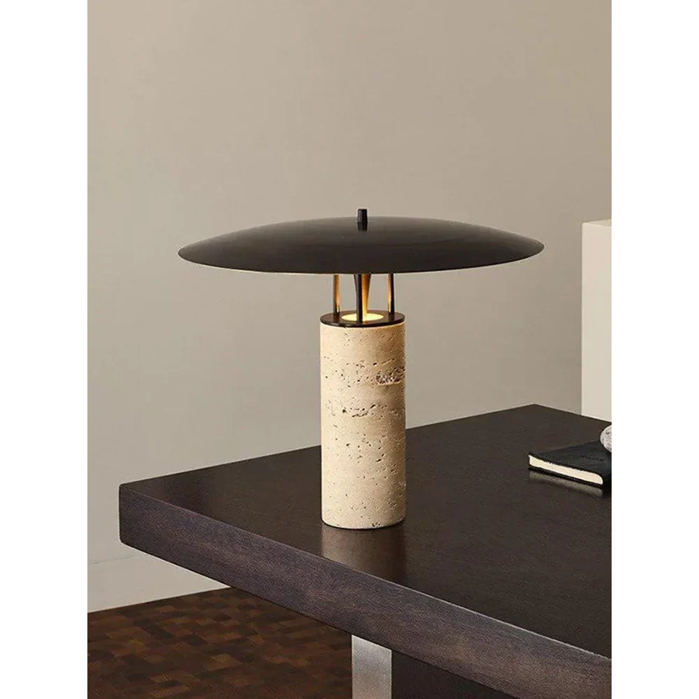 Travertine Desk Lamp for Office and Bedroom | Small Led Stone Table Taupe or Black Dimmable Option Casalola Lights