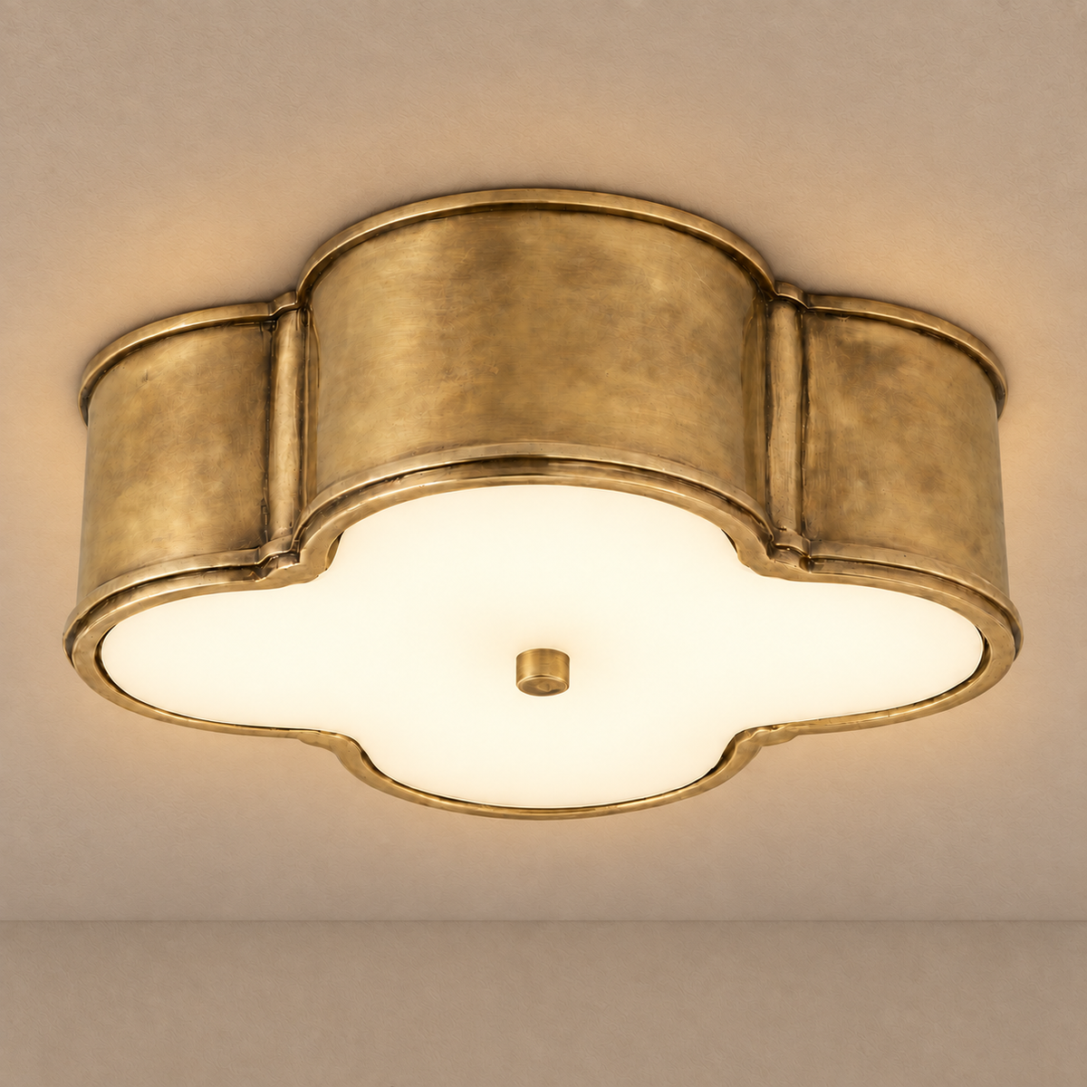 Brass Art Deco Flush Mount Opal Glass | Even Glare Free Light Repeats Down a Hallway Shallow Casalola Lights Luxury