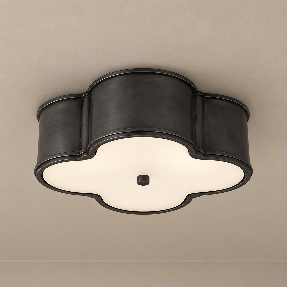 Gunmetal Art Deco Flush Mount Opal Glass | Even Light with no Visible Bulb for an 8 Ft Ceiling Casalola Lights Luxury